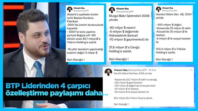 BTP lideri Baş’tan ‘özelleştirme’ paylaşımı