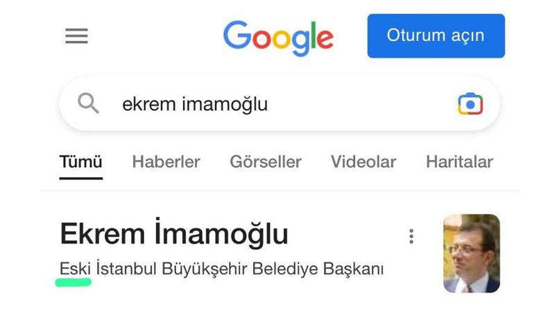 Google’dan şaşırtan ‘Ekrem İmamoğlu’ tanımlaması