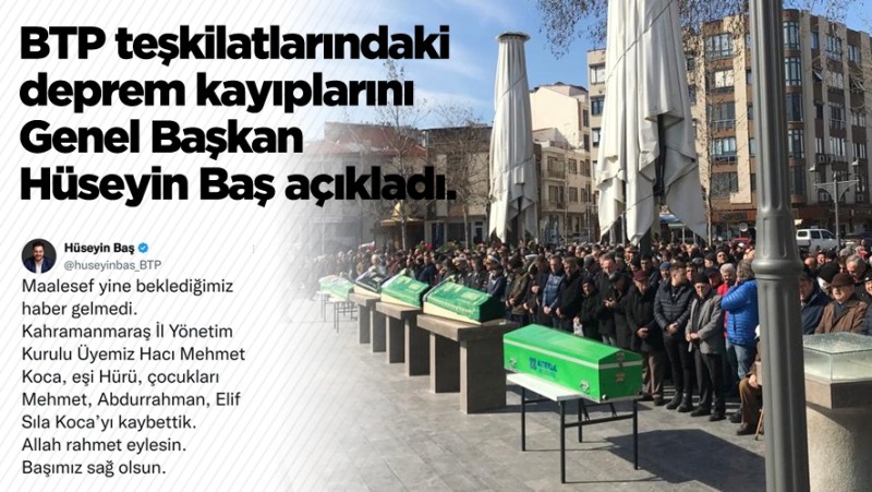 Acı haberi BTP Genel Başkanı Hüseyin Baş verdi