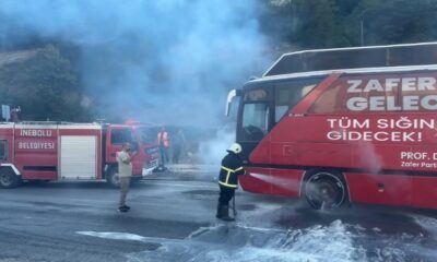 Zafer Partisi seçim otobüsünde yangın çıktı