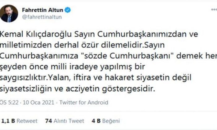 İletişim Başkanı: “Kılıçdaroğlu derhal özür dilemeli”